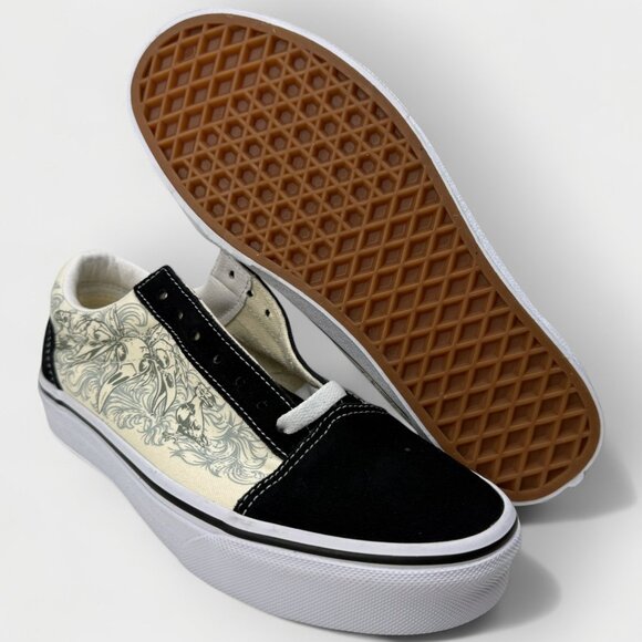 Vans Raven Skull Old Skool VN000D3HBMW Suede Black True White Size W7/M5.5 - Picture 8 of 11